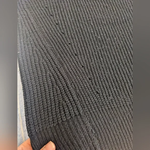 Black Off-the-Shoulder Sweater with Unique Cut-Out Neckline and Fitted Sleeves - Picture 7 of 9